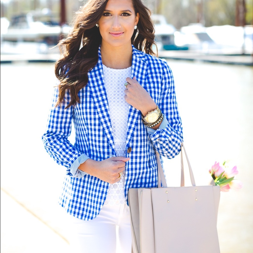 J. CREW The Campbell Linen Gingham Blazer Jacket 0